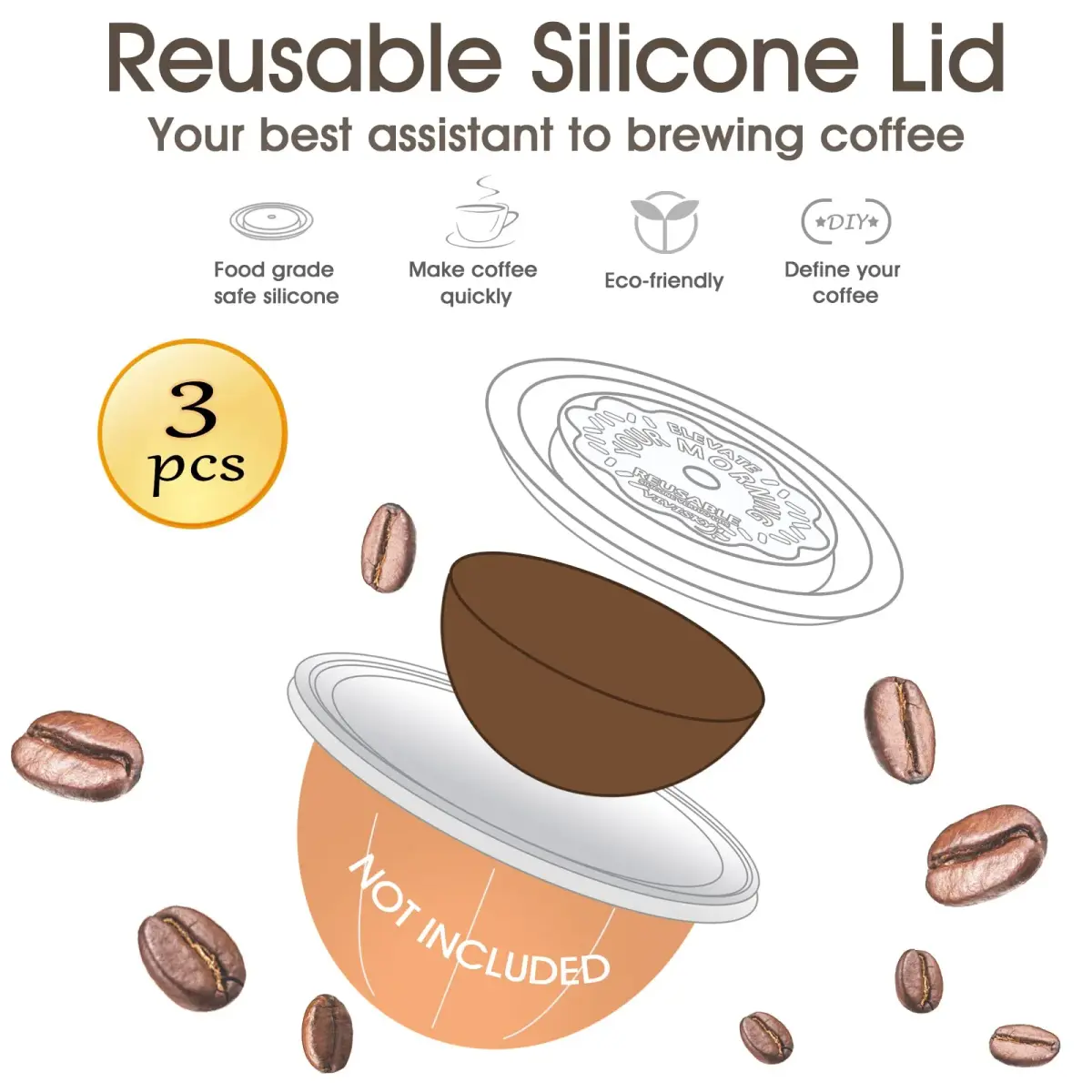 VIVI SKY Silicone Lids for Nespresso Vertuo Pods: 3 Pack Reusable Covers | Fits All Vertuo Pod Sizes - view 2