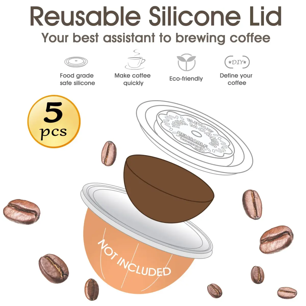 VIVI SKY Silicone Lids for Nespresso Vertuo Pods: 5 Pack Reusable Covers | Fits All Vertuo Sizes - view 2