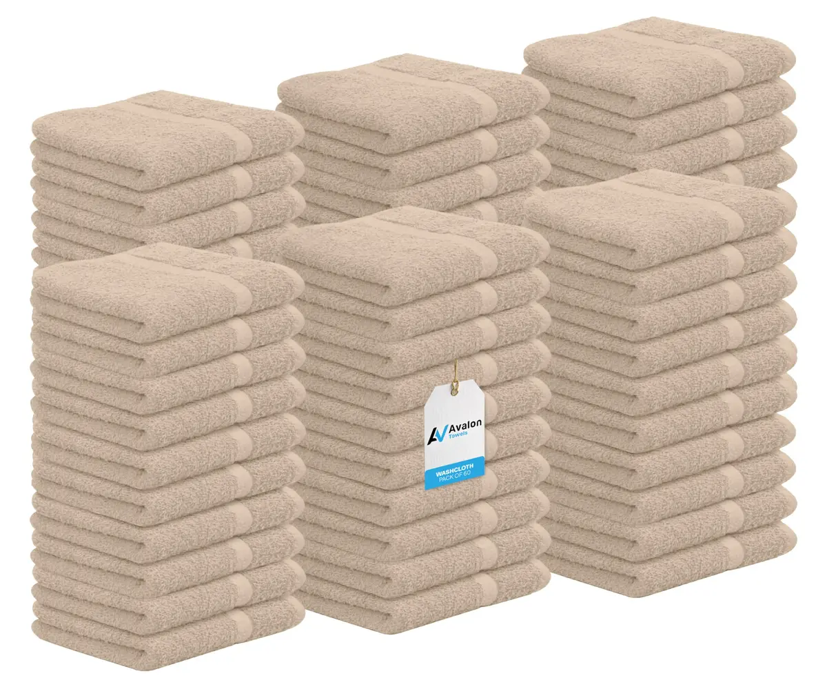Avalon Towels Cotton Washcloths 12x12 Inches Pack of 60 | Soft & Absorbent Face Towels for Home & Spa - main product image