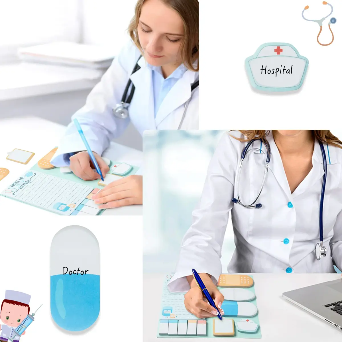 Xqumoi Nurse Sticky Notes Set, 550 Sheets, Cute Cartoon Medical Supplies Memo Pads Bundle | Ideal for Nursing Students & Hospital Staff - view 4