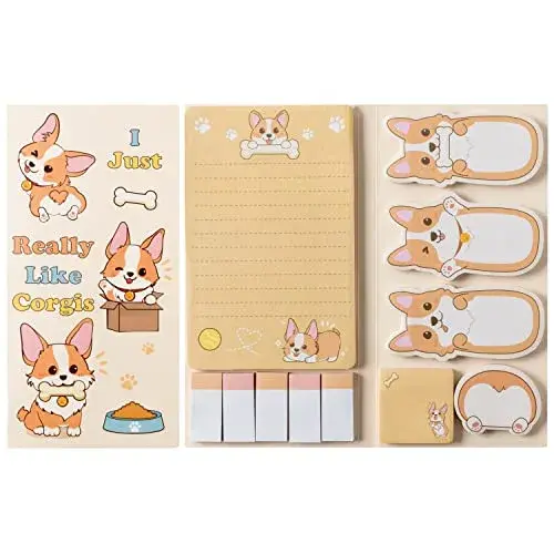 Xqumoi Corgi Butt Sticky Notes Set, 550 Sheets, Cute Cartoon Animal Divider Tabs Bundle Writing Memo Pads - main product image