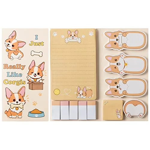 Xqumoi Corgi Butt Sticky Notes Set, 550 Sheets, Cute Cartoon Animal Divider Tabs Bundle Writing Memo Pads - main product image