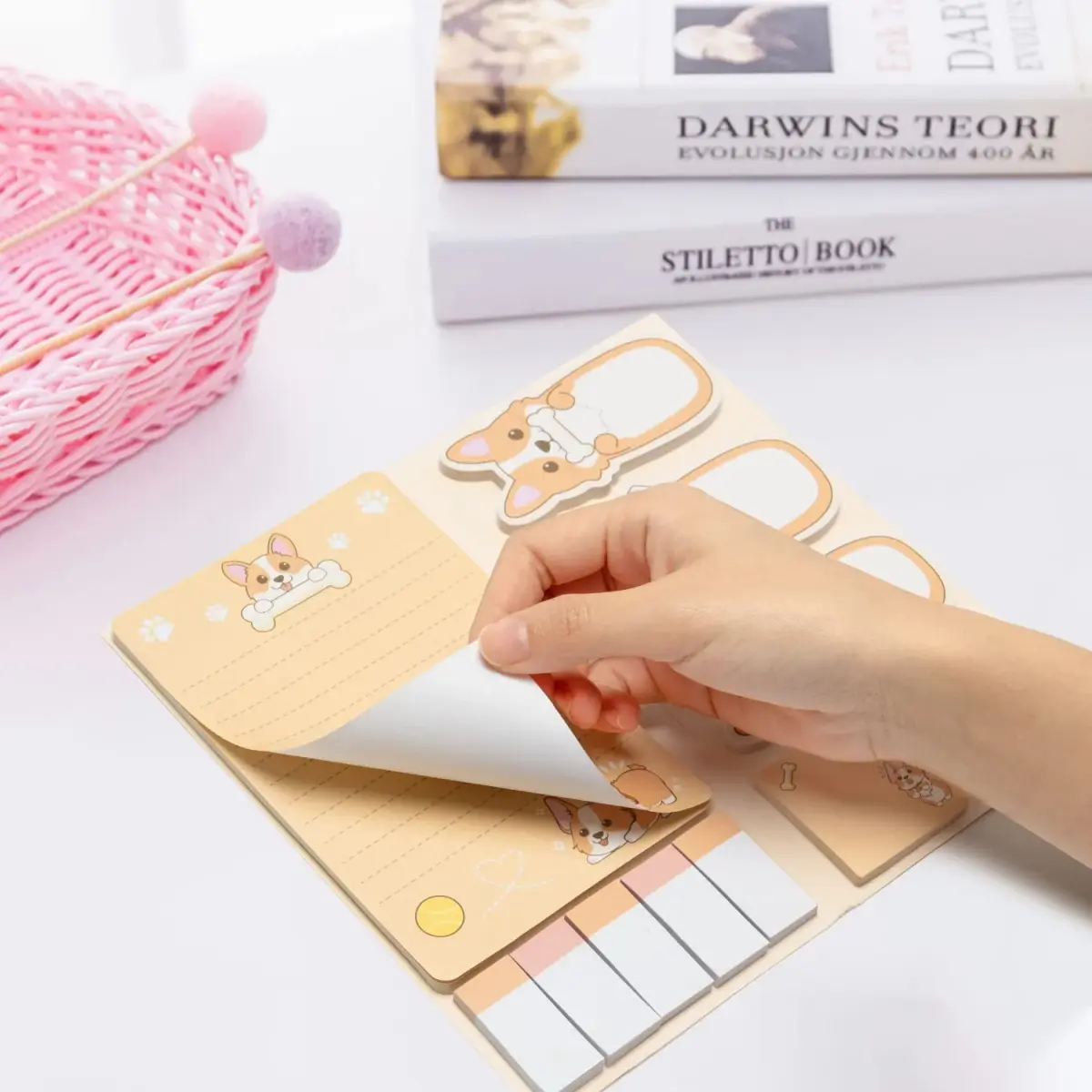 Xqumoi Corgi Butt Sticky Notes Set, 550 Sheets, Cute Cartoon Animal Divider Tabs Bundle Writing Memo Pads - view 3