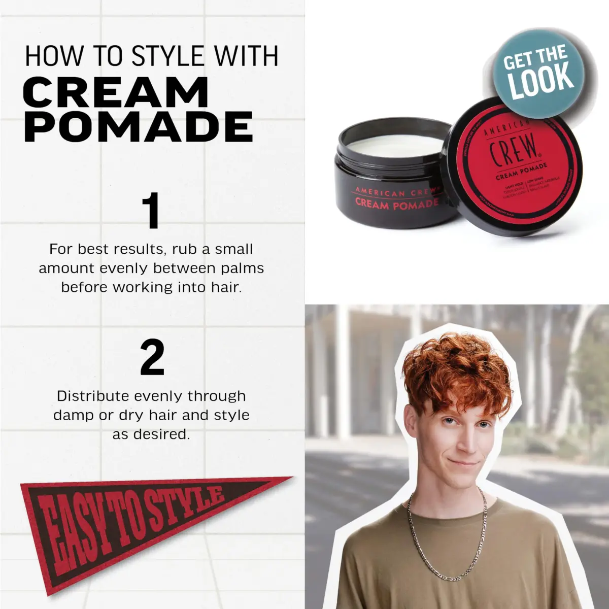 American Crew Men's Hair Cream Pomade, Light Hold, Low Shine, 3 oz (88.7 ml) | Natural Look Styling - view 5