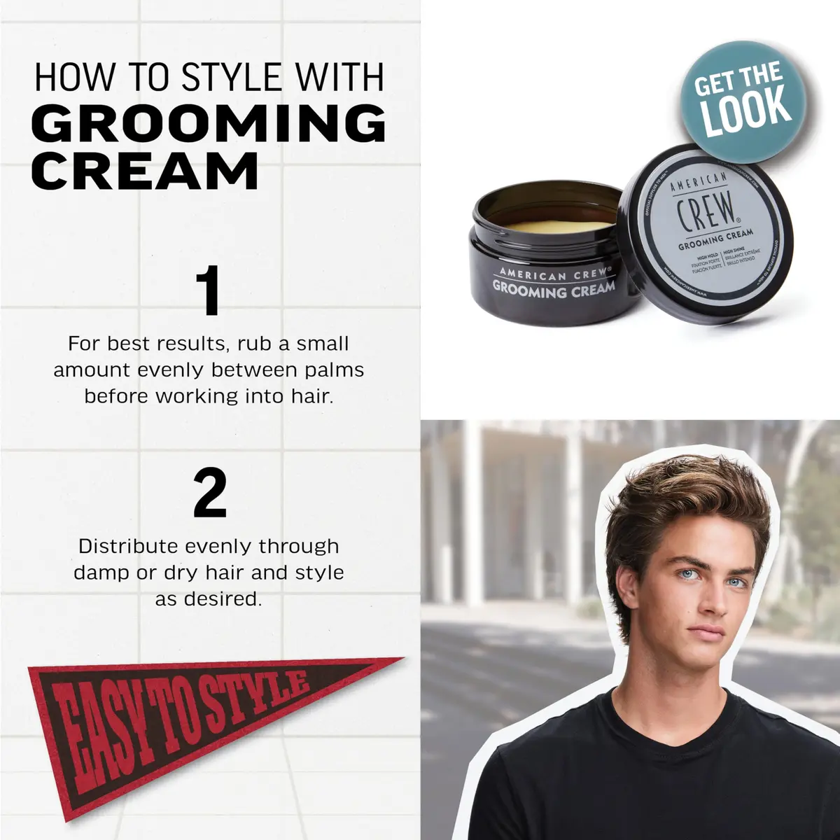 American Crew Men's Grooming Cream High Hold High Shine 85g (3 oz) | Styles Hair with Moisture Repelling Formula - view 5