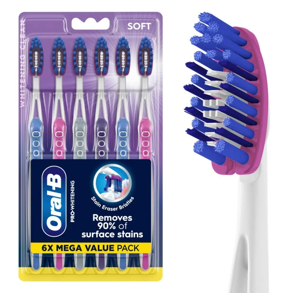 Oral-B 3D White Deep Stain Remover Toothbrushes 6 Count | Removes 90% Surface Stains, Whitens Teeth, Gentle on Gums - main product image