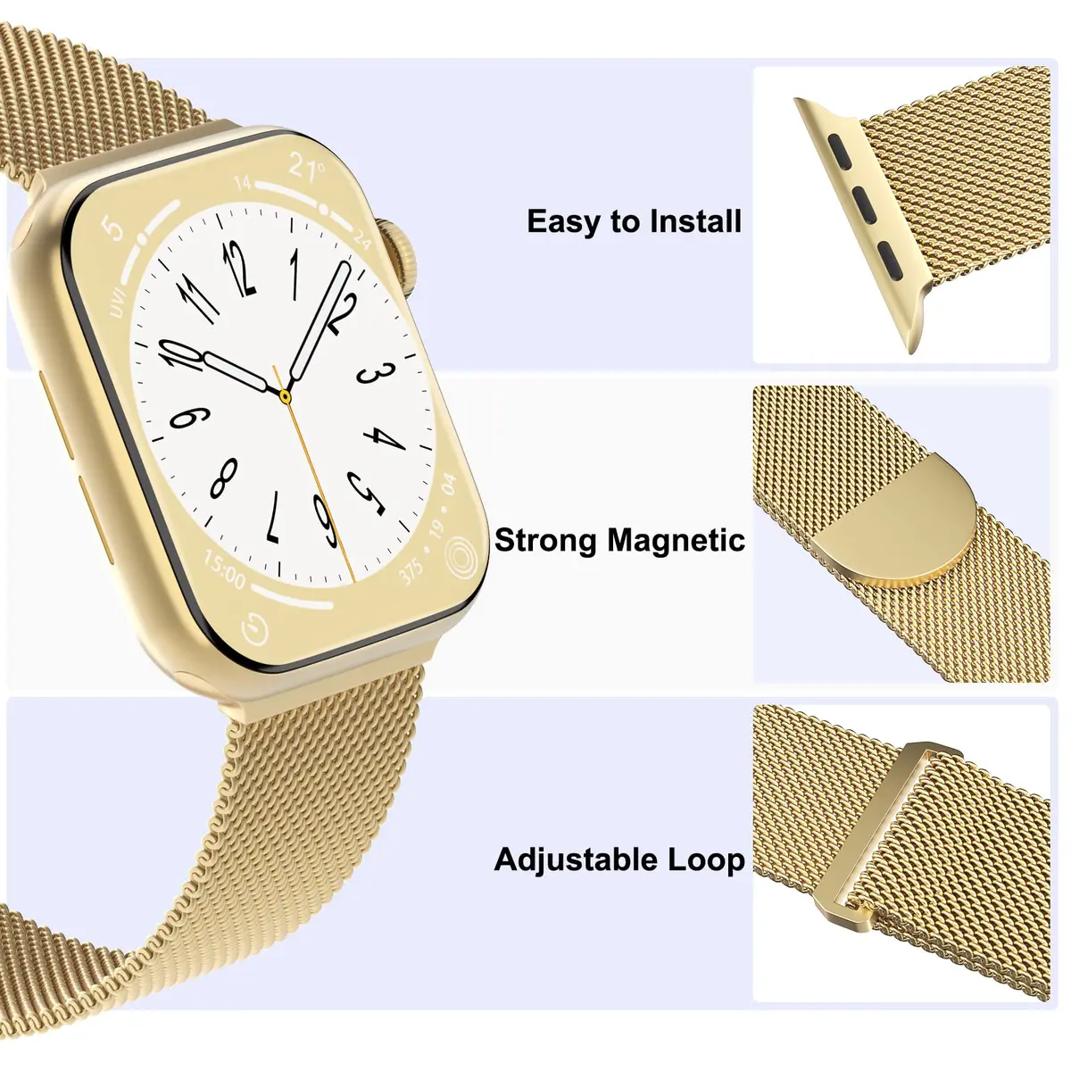 Steezrd Stainless Steel Mesh Magnetic Loop Bands for Apple Watch 38mm 40mm 41mm 42mm 44mm 45mm 49mm | Magnetic, Adjustable, Durable - view 3