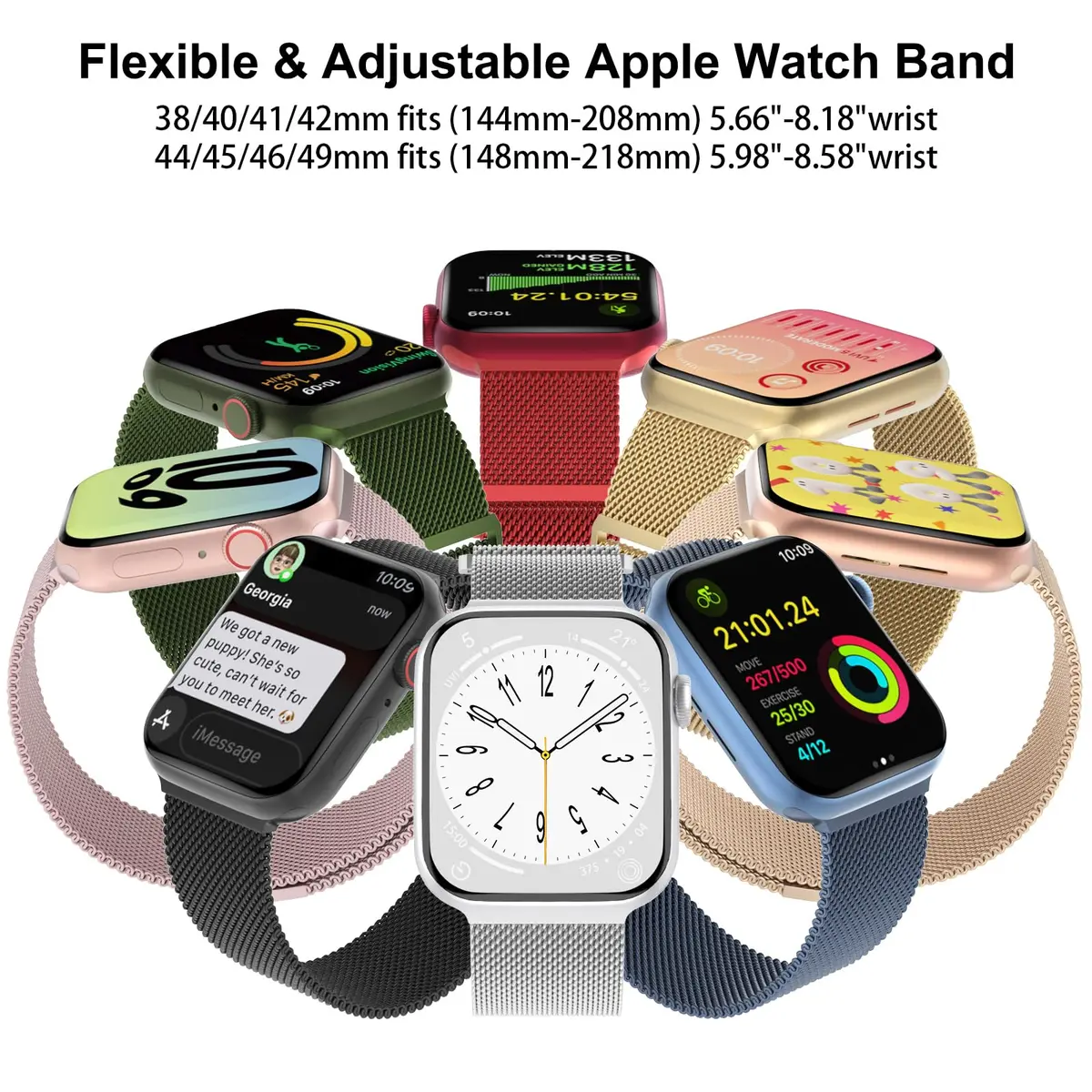 Steezrd Stainless Steel Mesh Magnetic Loop Bands for Apple Watch 38mm 40mm 41mm 42mm 44mm 45mm 49mm | Magnetic, Adjustable, Durable - view 4