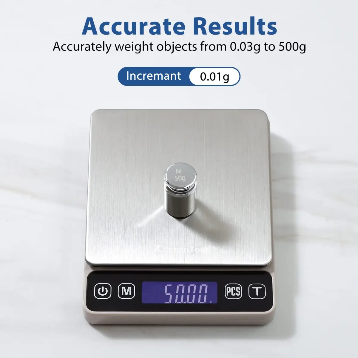 K KitchenTour Grey 500g/0.01g Digital Kitchen Scale | Precision Weighing for Cooking & Ingredients - view 2