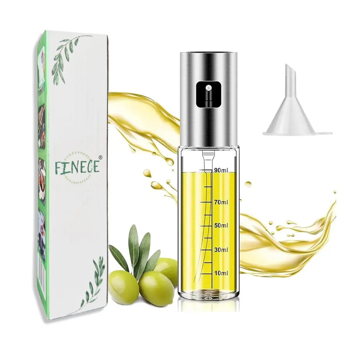 FINECE Oil Sprayer for Cooking 100ml | Stainless Steel & Glass Oil Mister for Air Fryers - main product image