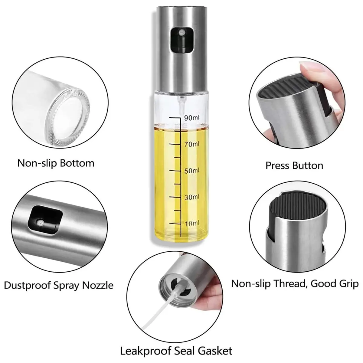 FINECE Oil Sprayer for Cooking 100ml | Stainless Steel & Glass Oil Mister for Air Fryers - view 2