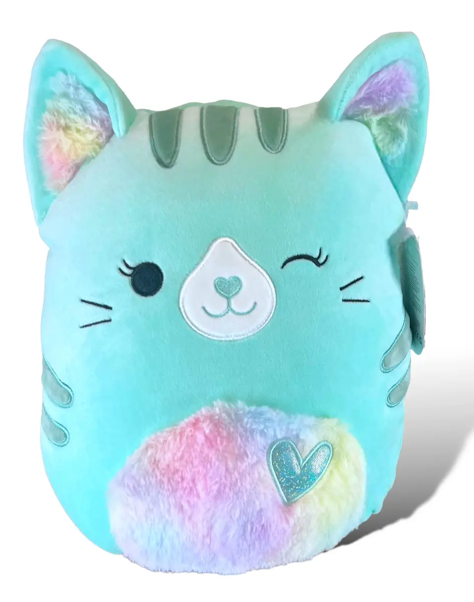 Squishmallows Corinna Teal Tabby Cat 11 Inch Plush | Rainbow Fuzzy Ears & Heart Belly - main product image