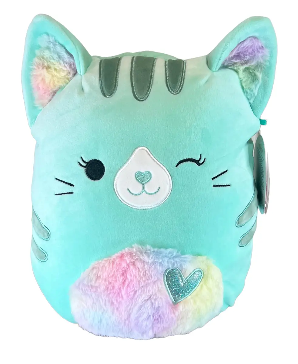 Squishmallows Corinna Teal Tabby Cat 11 Inch Plush | Rainbow Fuzzy Ears & Heart Belly - view 2