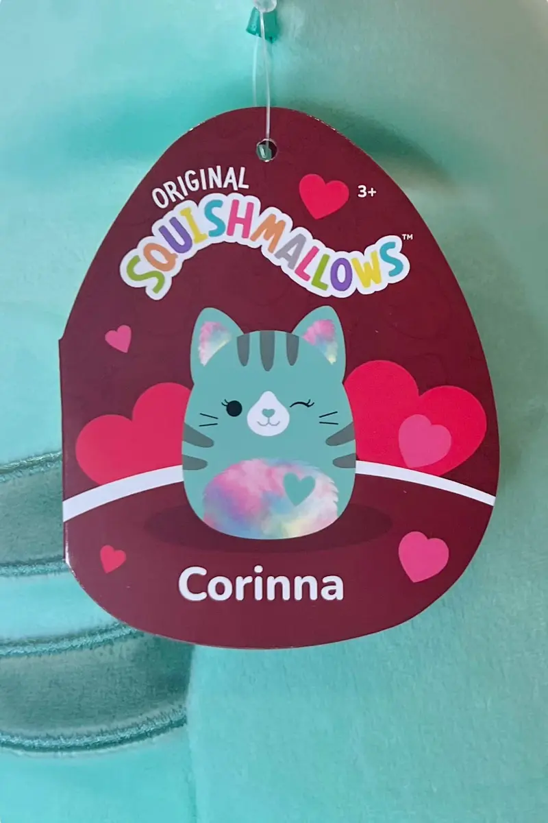 Squishmallows Corinna Teal Tabby Cat 11 Inch Plush | Rainbow Fuzzy Ears & Heart Belly - view 4