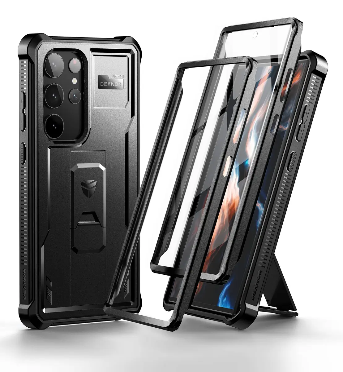 Dexnor Compatible with Samsung Galaxy S23 Ultra Case, Double Front Frame & Stand, Shock Absorber Technology Drop Protection - Black | Shockproof & Robust - main product image