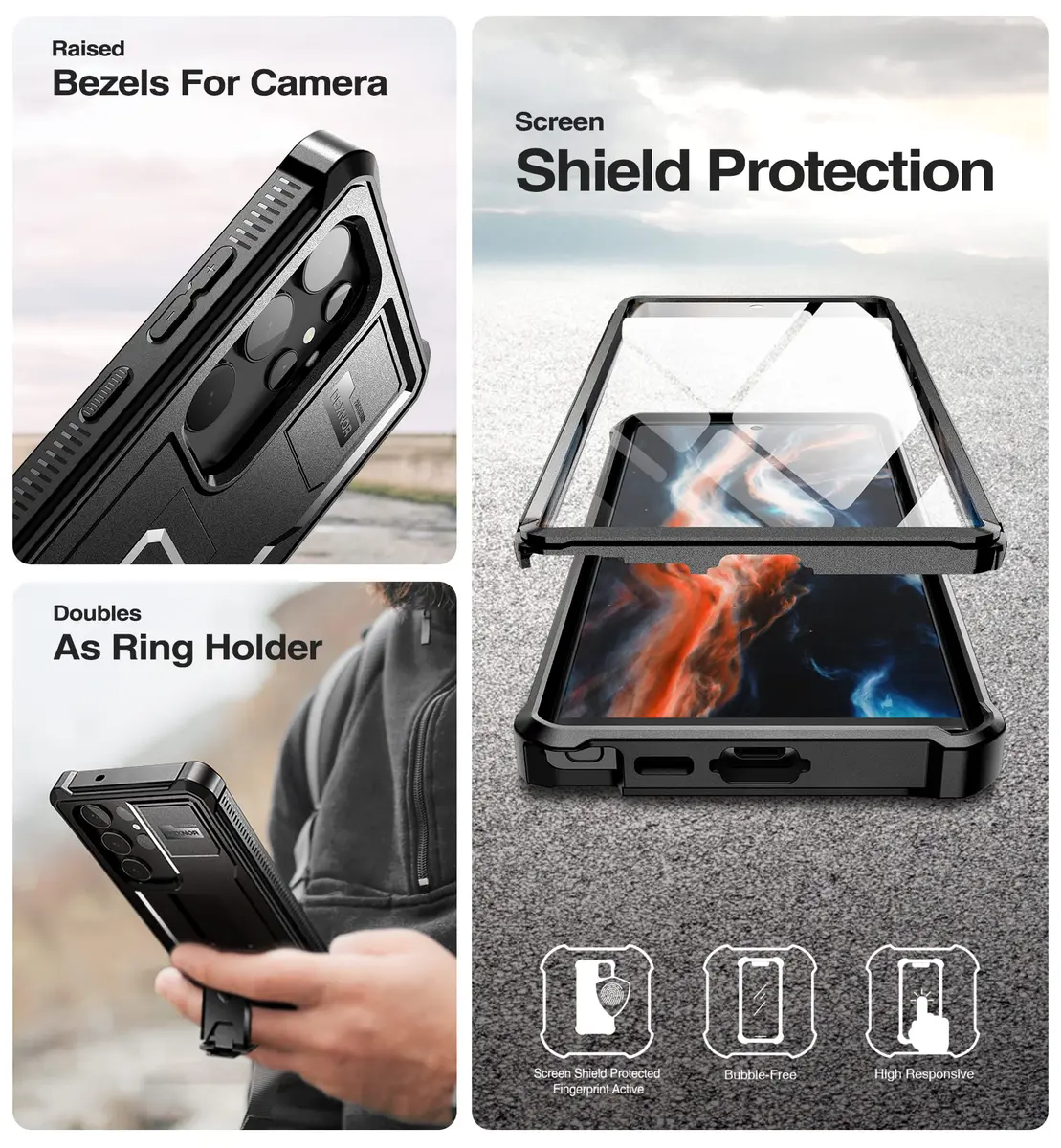 Dexnor Compatible with Samsung Galaxy S23 Ultra Case, Double Front Frame & Stand, Shock Absorber Technology Drop Protection - Black | Shockproof & Robust - view 7