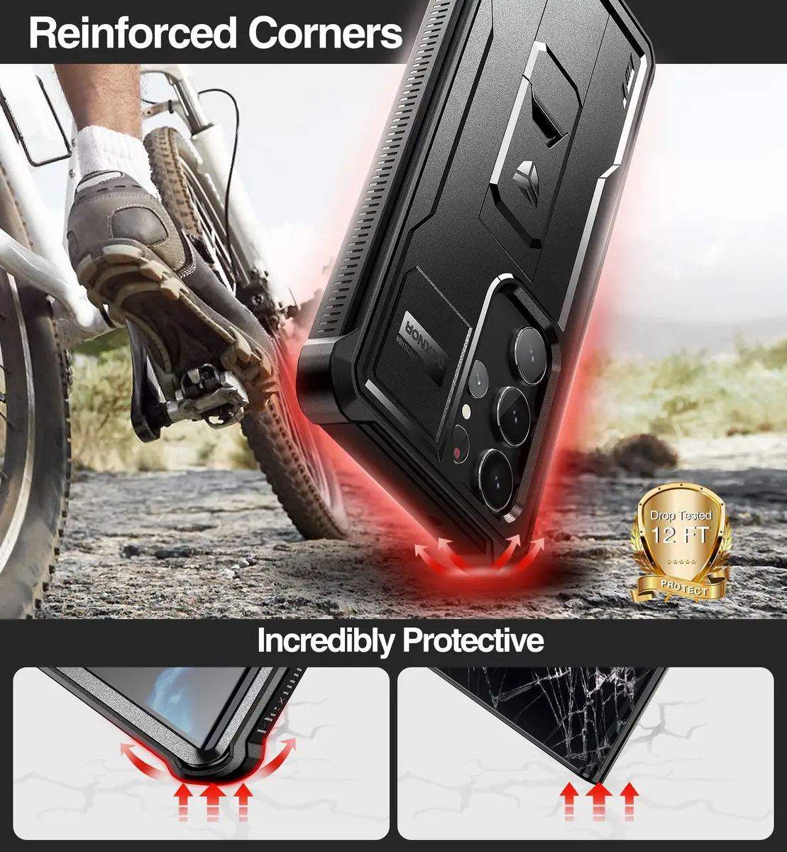 Dexnor Compatible with Samsung Galaxy S23 Ultra Case, Double Front Frame & Stand, Shock Absorber Technology Drop Protection - Black | Shockproof & Robust - view 3