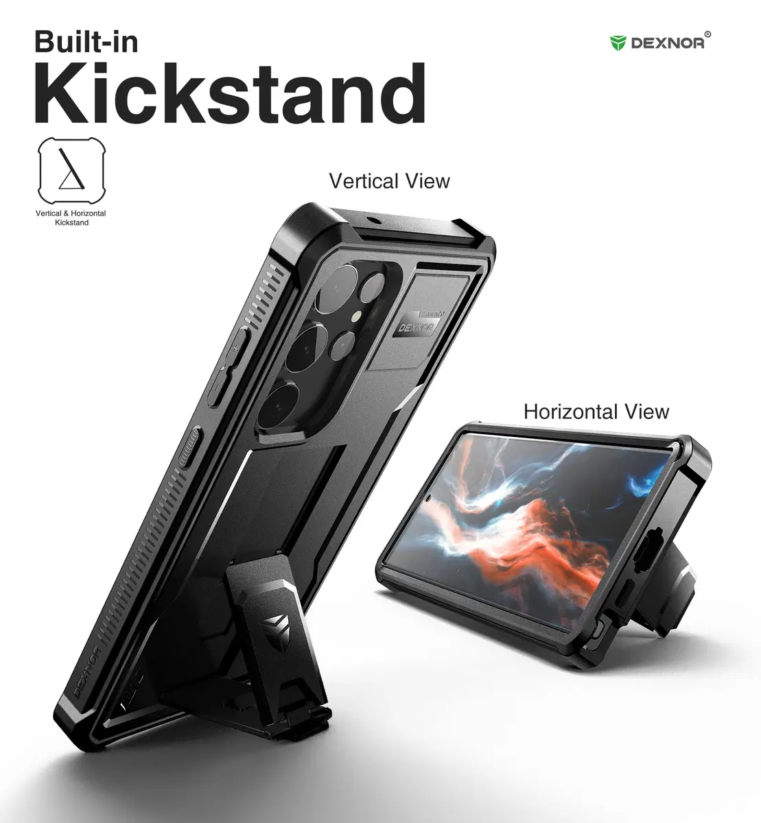 Dexnor Compatible with Samsung Galaxy S23 Ultra Case, Double Front Frame & Stand, Shock Absorber Technology Drop Protection - Black | Shockproof & Robust - view 4