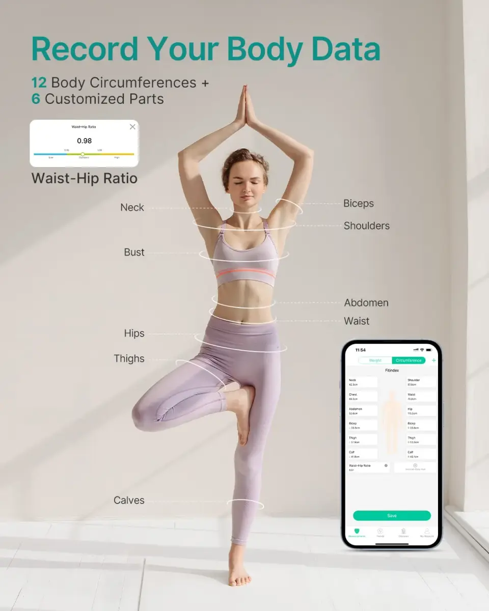FITINDEX Smart Scale and Tape Measure | Bluetooth Body Composition Analyzer with App Sync | 180kg (400lb) Capacity - view 4