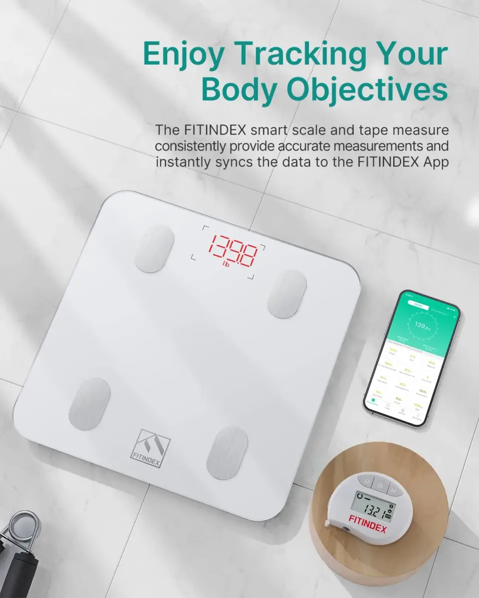 FITINDEX Smart Scale and Tape Measure | Bluetooth Body Composition Analyzer with App Sync | 180kg (400lb) Capacity - view 2