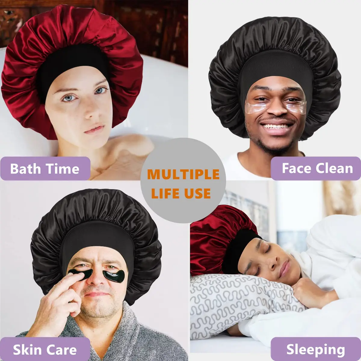 Himoswis Satin Hair Bonnet for Sleeping Women & Men | Reversible Double-Layered Silk Sleep Cap - view 5
