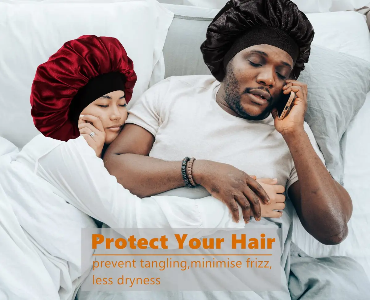 Himoswis Satin Hair Bonnet for Sleeping Women & Men | Reversible Double-Layered Silk Sleep Cap - view 6