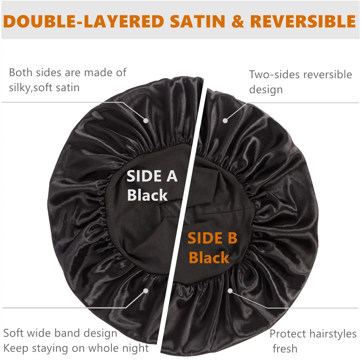 Himoswis Satin Hair Bonnet for Sleeping Women & Men | Reversible Double-Layered Silk Sleep Cap - view 2