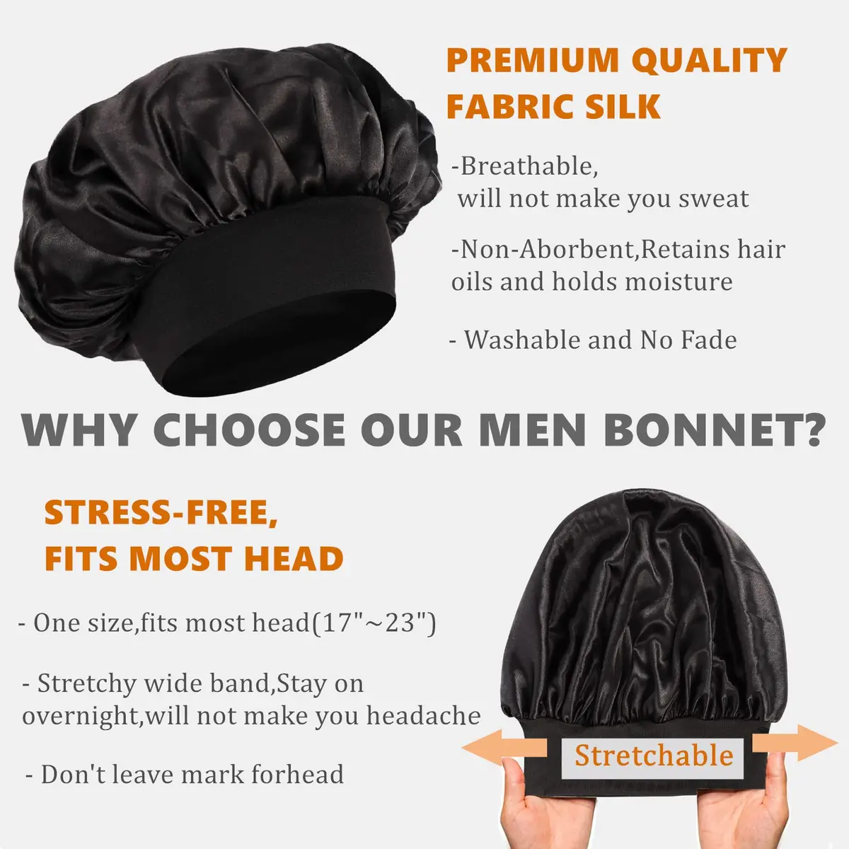 Himoswis Satin Hair Bonnet for Sleeping Women & Men | Reversible Double-Layered Silk Sleep Cap - view 3