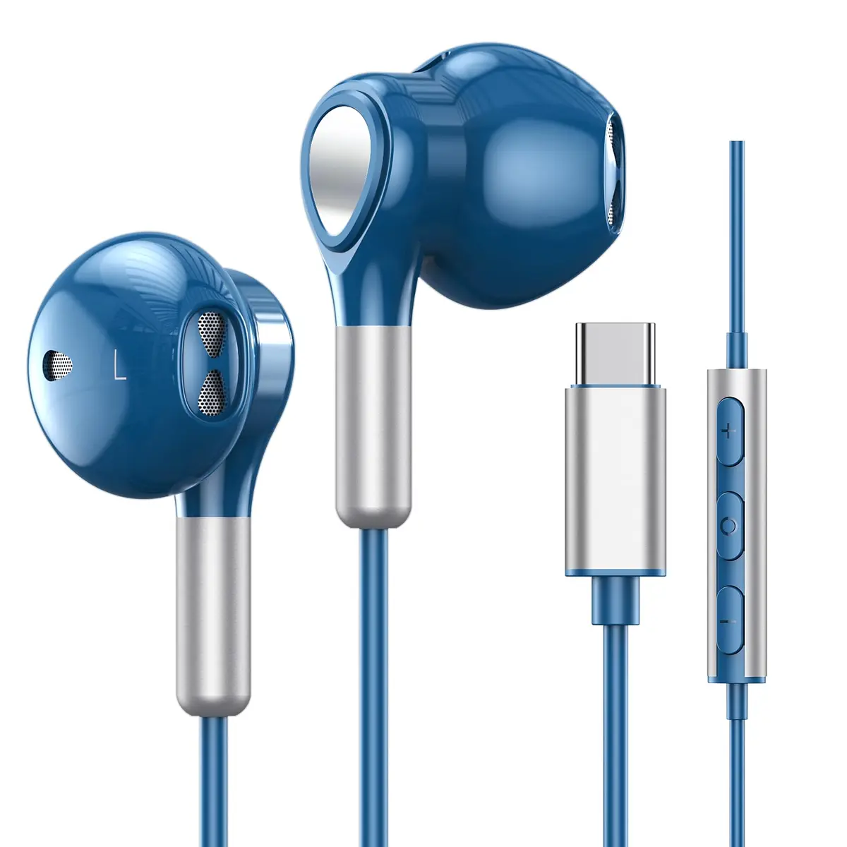 BENEWY Wired USB C Headphones with Mic & Volume Control, 1.2m Tangle-Free Cable, 14.2mm Dynamic Drivers | Blue - main product image