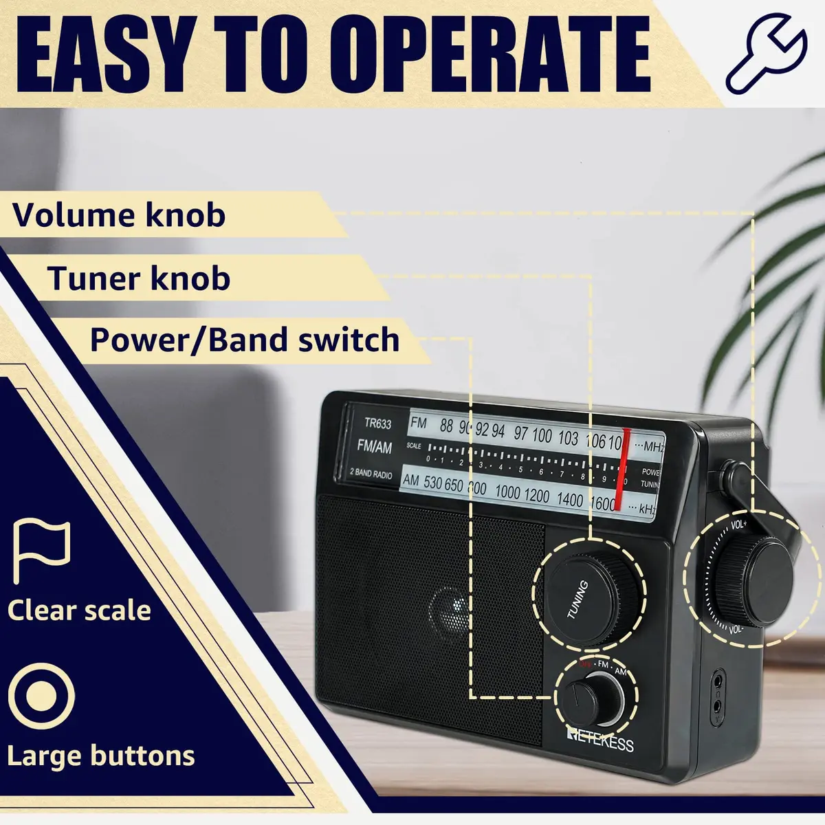 Retekess TR633 AM FM Radio Portable with Best Reception, Wall Plug & External Antenna (Medium, Black) - view 5