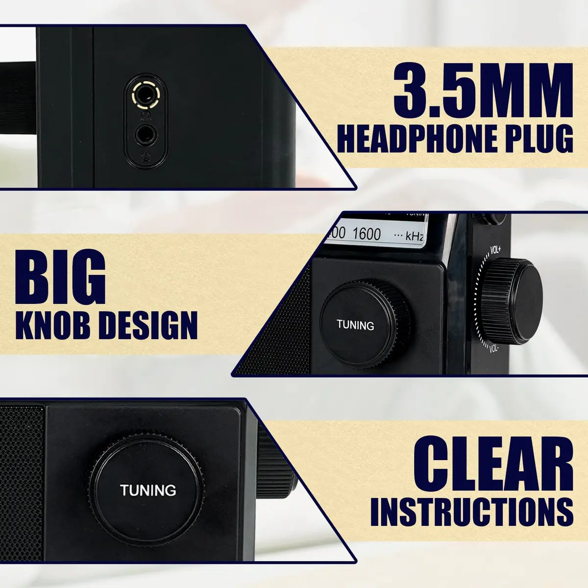 Retekess TR633 AM FM Radio Portable with Best Reception, Wall Plug & External Antenna (Medium, Black) - view 6