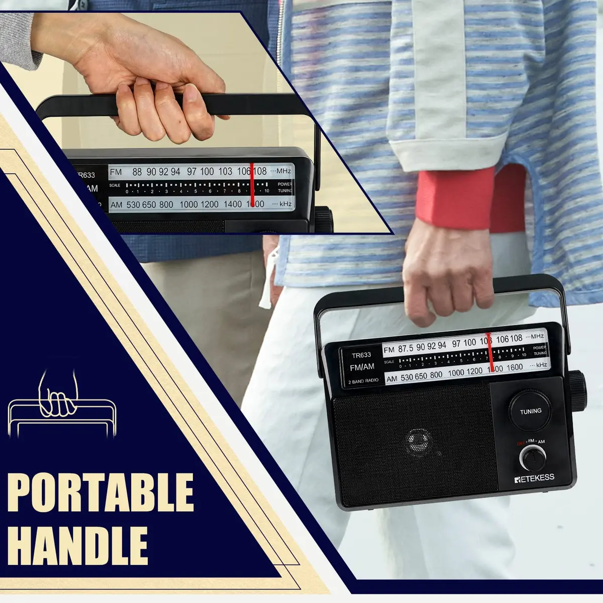 Retekess TR633 AM FM Radio Portable with Best Reception, Wall Plug & External Antenna (Medium, Black) - view 8