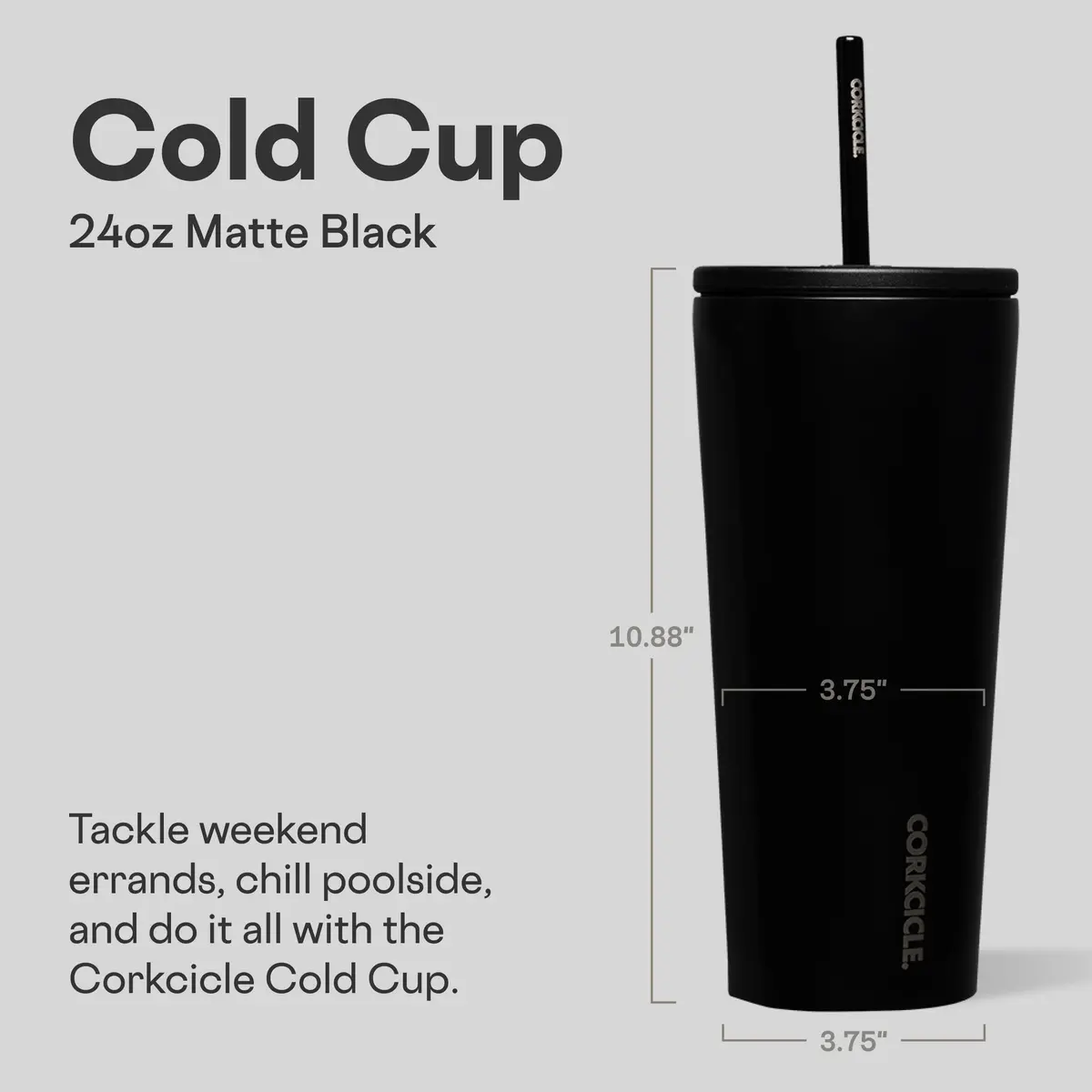 Corkcicle Cold Cup 24 oz Triple Insulated | Matte Black, Reusable Stainless Steel, Travel-Friendly - view 2