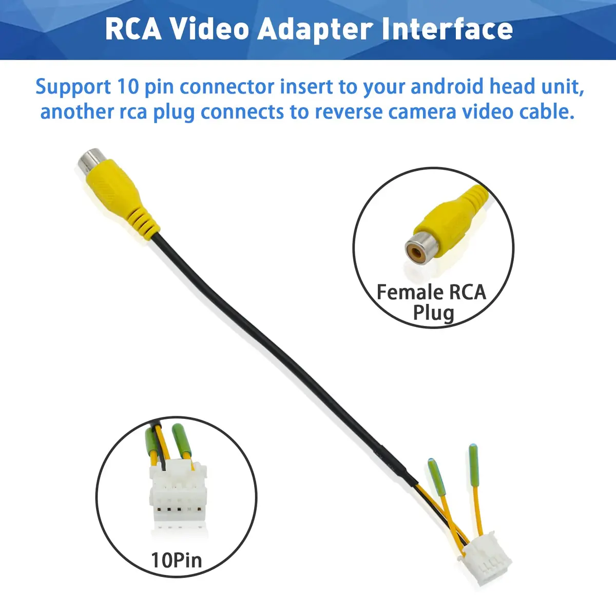Fiegromech 10Pin Android Car Stereo RCA Plug Harness 18.5 cm (7.28 inches) | Plug and Play Backup Camera Adapter - view 3