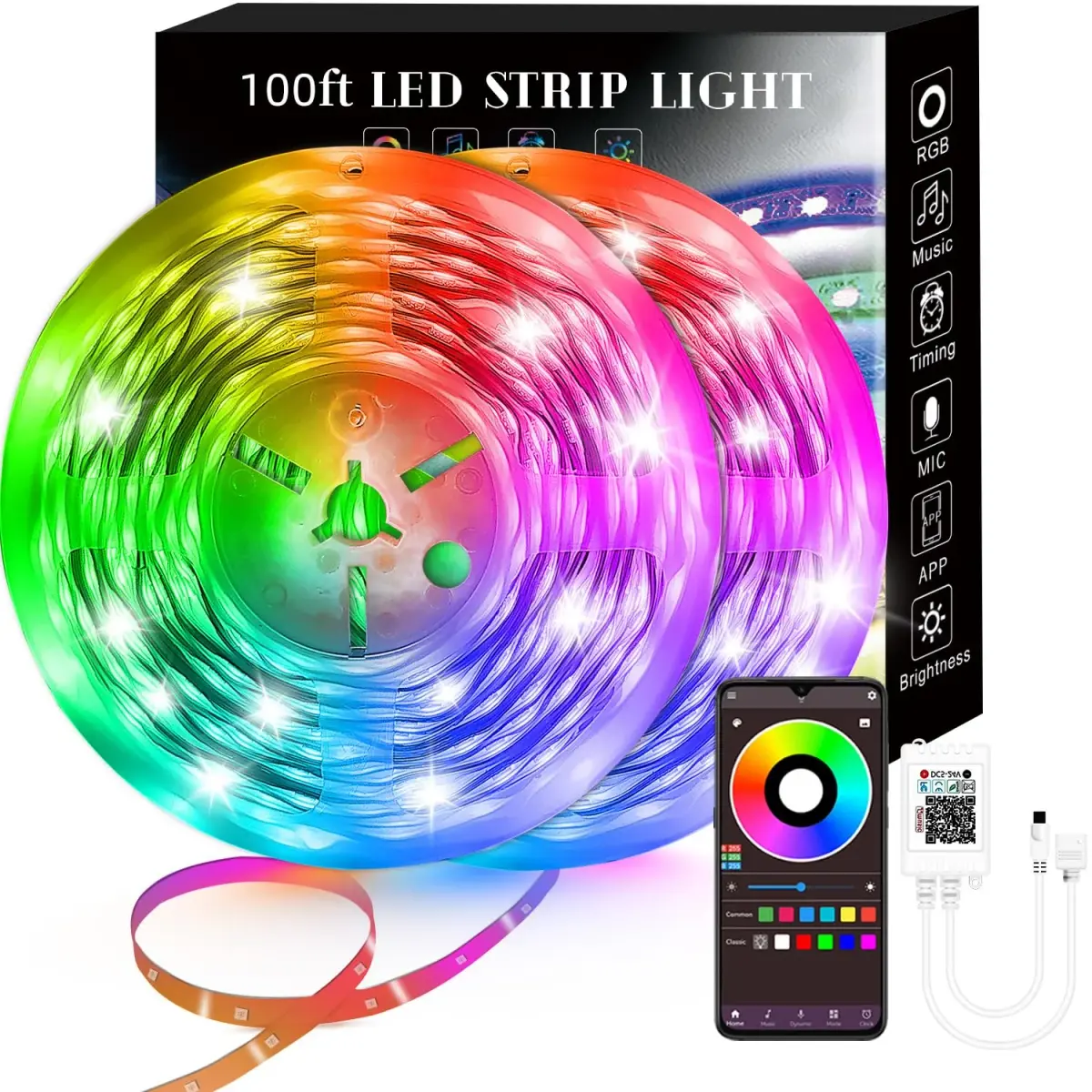 Lcutml 100FT Smart LED Strip Lights, RGBW+MULTI Color Changing with Music Sync, 2 Rolls (50ft each) | Dimmable, Cuttable, Non-Waterproof - main product image