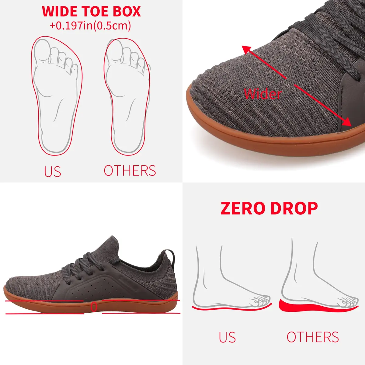 relxfeet Men's Barefoot Shoes Wide Toe Box Zero Drop Brown 8 | Ground Feedback & Flexibility - view 3