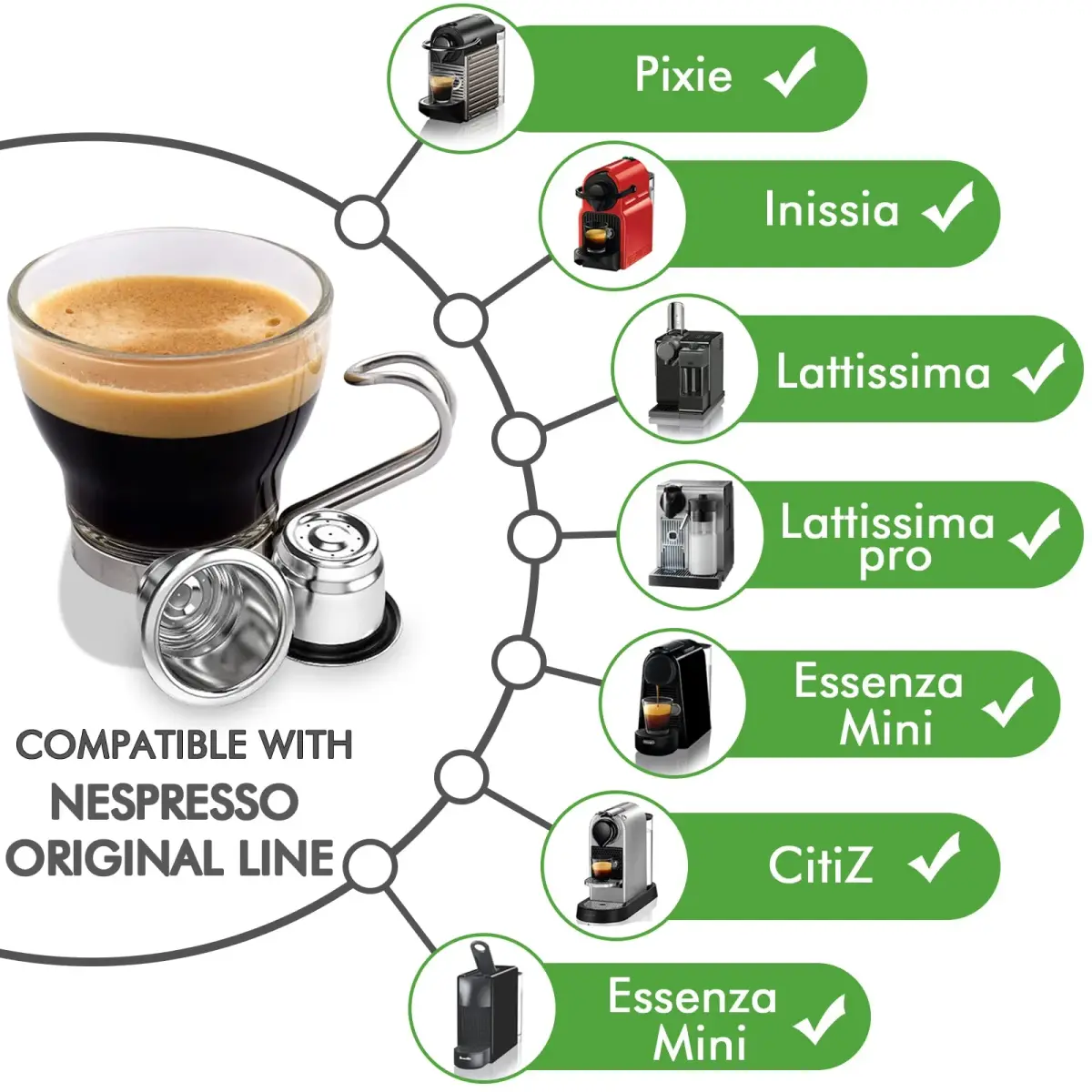 CAPMESSO Reusable Capsules for Nespresso OriginalLine: 6 Stainless Pods + 100 Lids + Wood Tray - view 7