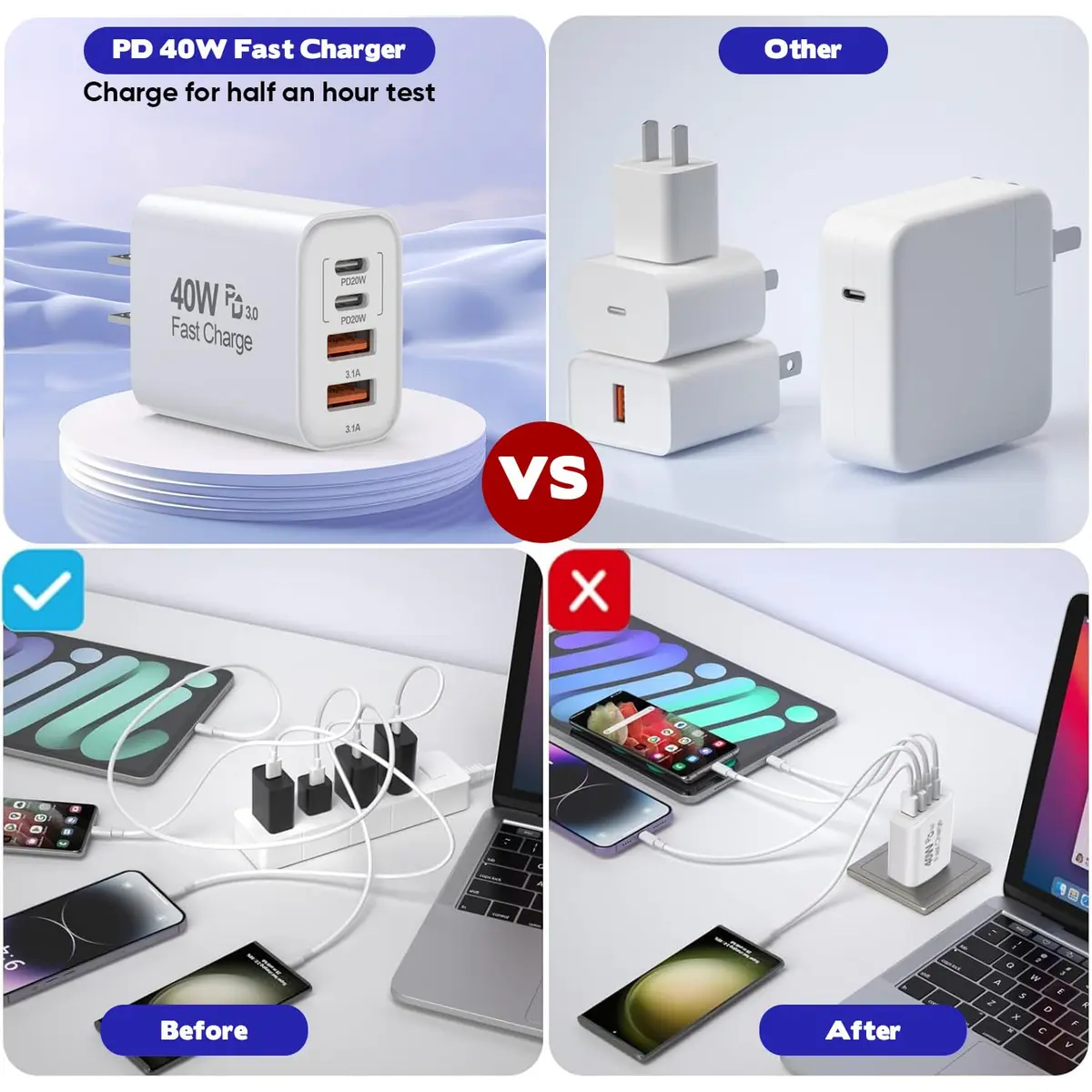 Dazana 10FT iPhone 17 16 15 Pro Charger | 2-Pack 40W USB C to C Woven Cable & Multiport Fast Charger - view 5