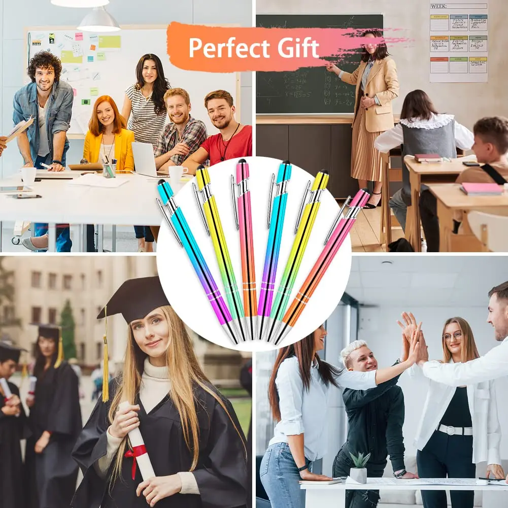 AUAUY 6 PCS Ballpoint Pens, 2 in 1 Stylus Pen with 12 Refills | Fast Dry Ink, Aluminum Body, Gradient Colors - view 5