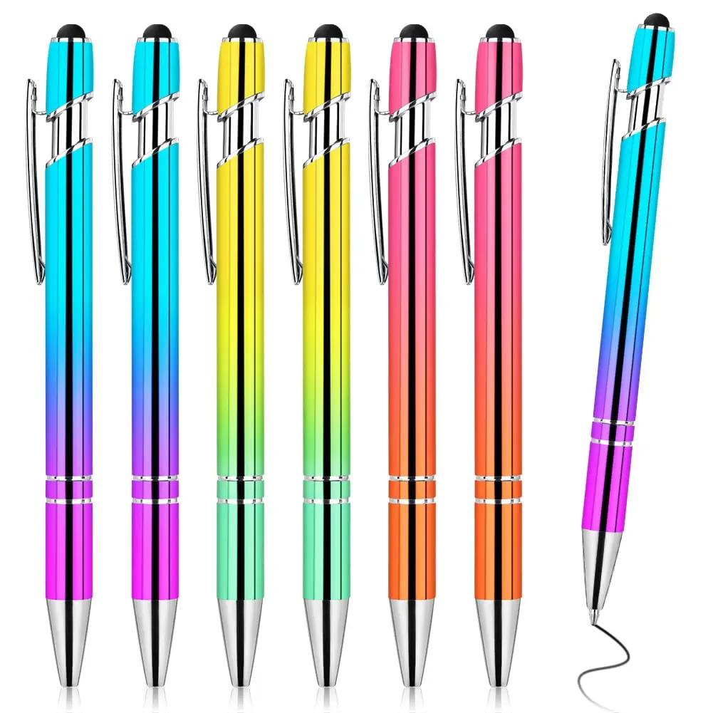 AUAUY 6 PCS Ballpoint Pens, 2 in 1 Stylus Pen with 12 Refills | Fast Dry Ink, Aluminum Body, Gradient Colors - view 8