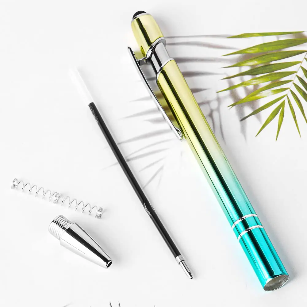 AUAUY 6 PCS Ballpoint Pens, 2 in 1 Stylus Pen with 12 Refills | Fast Dry Ink, Aluminum Body, Gradient Colors - view 3