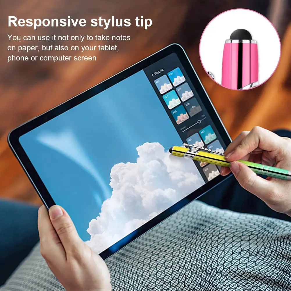 AUAUY 6 PCS Ballpoint Pens, 2 in 1 Stylus Pen with 12 Refills | Fast Dry Ink, Aluminum Body, Gradient Colors - view 4