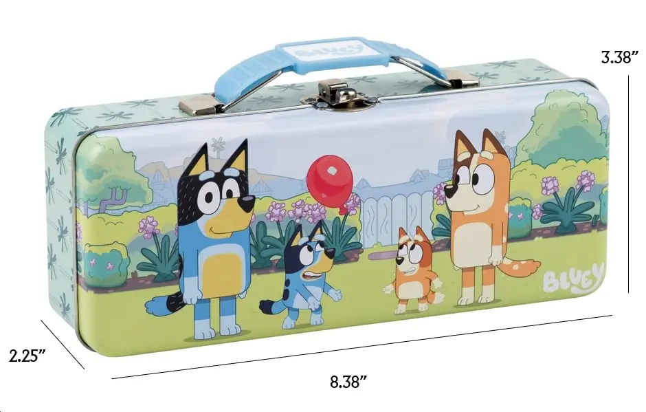 The Tin Box Company Bluey Pencil Box with Handle Clasp & Hinge | 8-3/8 x 3-3/8 x 2-1/4" Steel Storage Box for School Supplies - view 3
