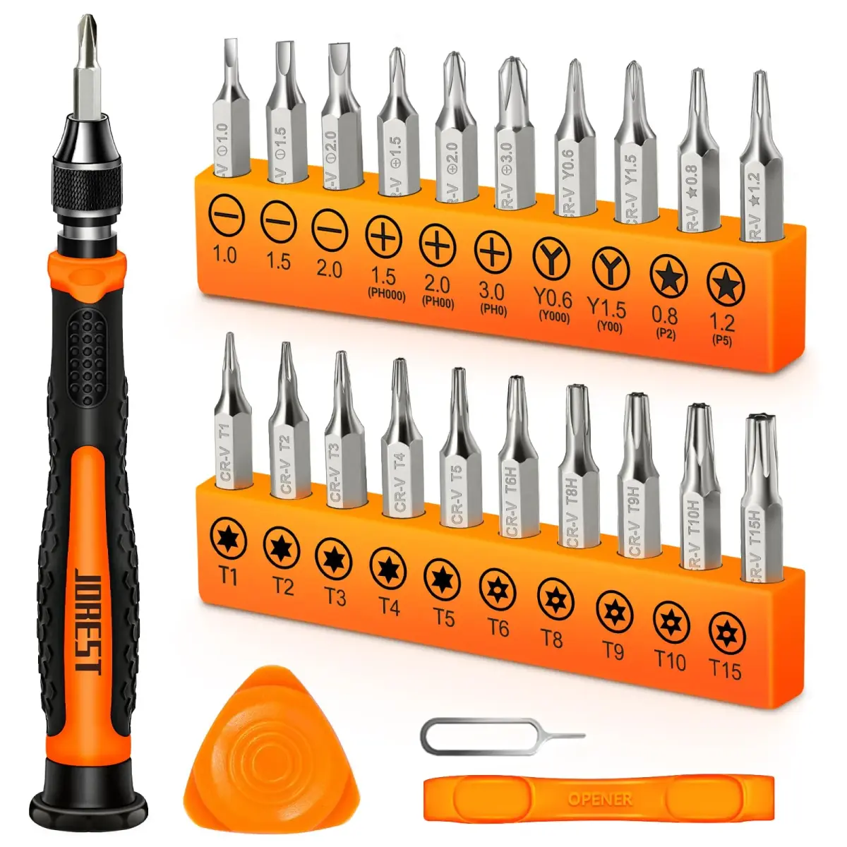 Jorest 24-Piece Precision Screwdriver Set with Torx T5 T6 T8 T9, Y00, P5 | Multi-Bit Repair Tool Kit for Electronics & Gadgets - main product image