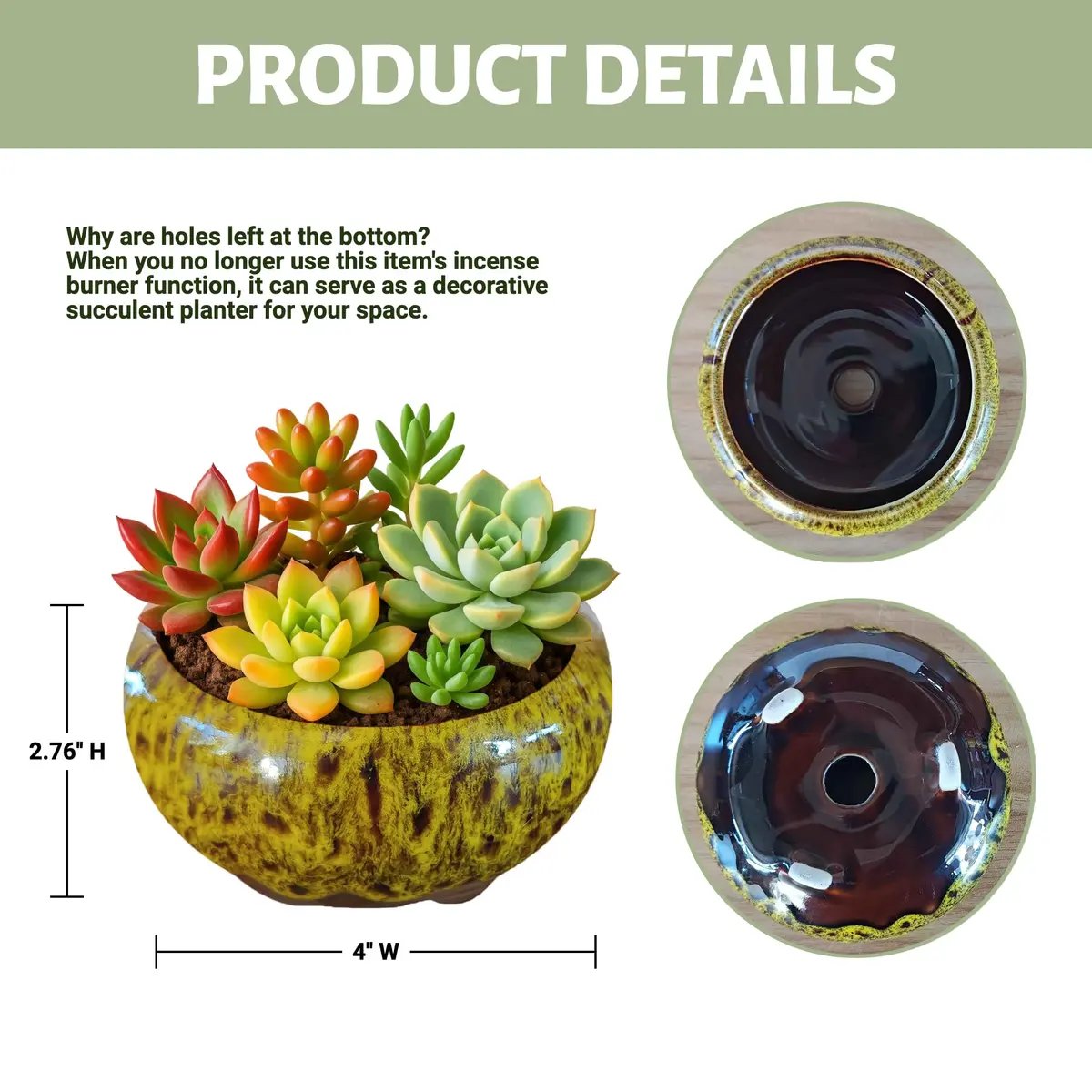 LamDawn Incense Burner with Calabash Holder | Porcelain Ceramic for Resin & Coil Incense - view 8