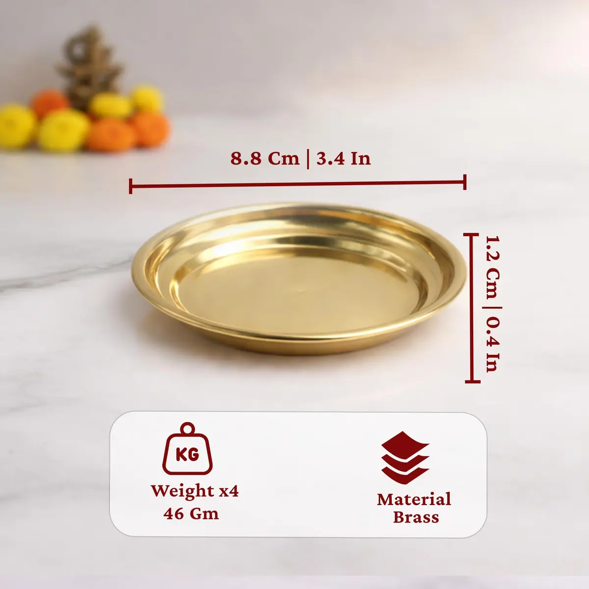 Spillbox Traditional Brass Diya for Puja | Small Pooja Plate 9.5cm (3.7in) | Authentic Indian Pooja Item - view 7