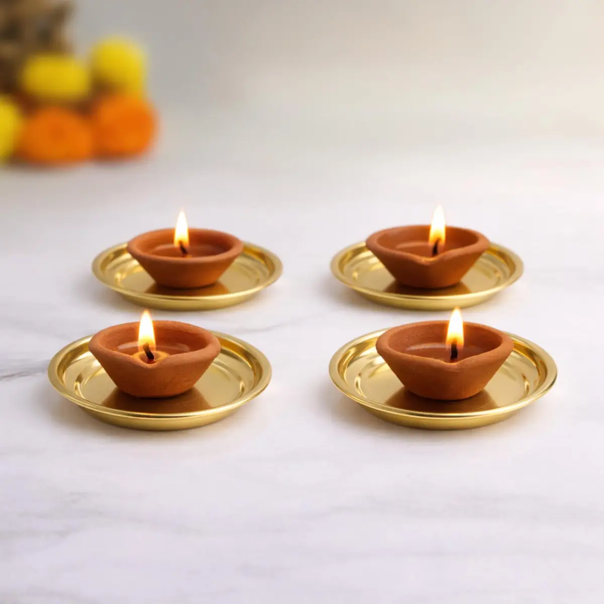 Spillbox Traditional Brass Diya for Puja | Small Pooja Plate 9.5cm (3.7in) | Authentic Indian Pooja Item - view 3