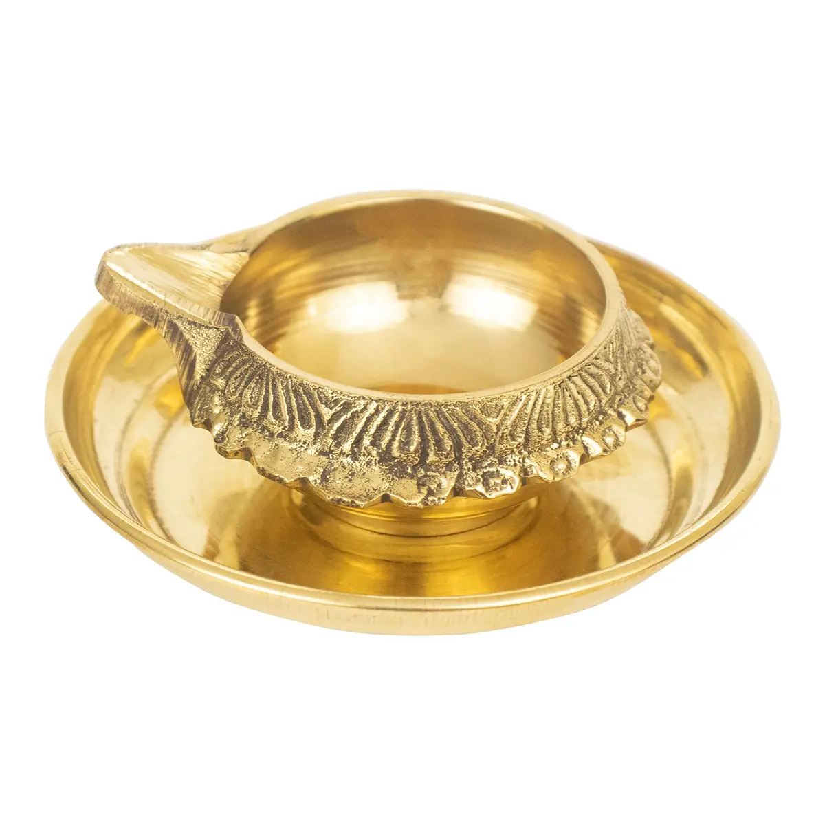 Spillbox Traditional Brass Diya for Puja | Small Pooja Plate 9.5cm (3.7in) | Authentic Indian Pooja Item - view 4