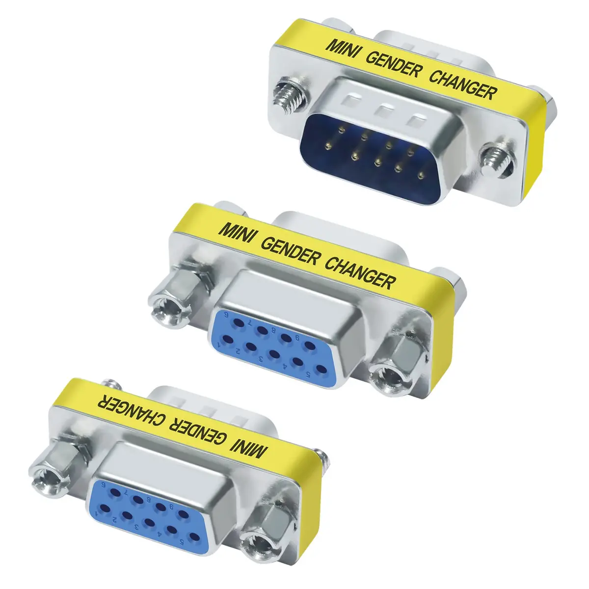 DTECH Serial Adapter 3-Pack (DB9 F-F, M-F, M-M) Mini Size RS232 Coupler | Straight-Through Wired - main product image