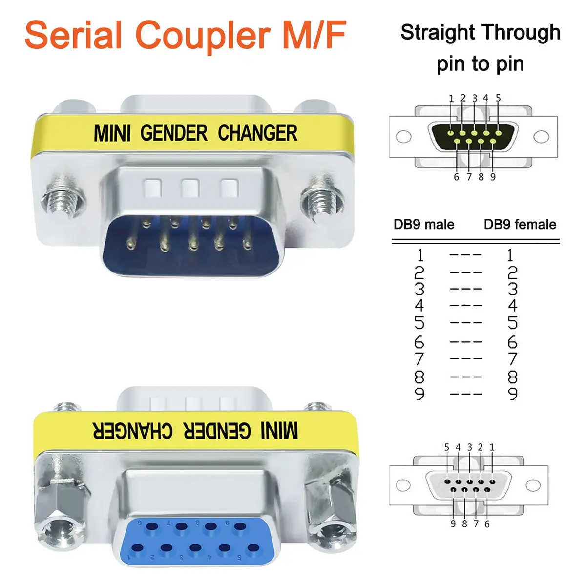 DTECH Serial Adapter 3-Pack (DB9 F-F, M-F, M-M) Mini Size RS232 Coupler | Straight-Through Wired - view 5